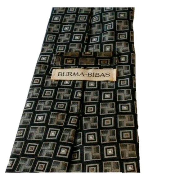 Burma Bibas Mens Tie 100% All Silk Multicolor Black Silver Geometric Classic - Picture 2 of 6